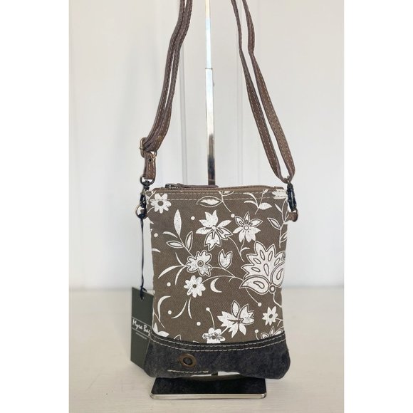 Floral Print Upcycled Canvas and Leather Crossbody Bag - Picture 8 of 9